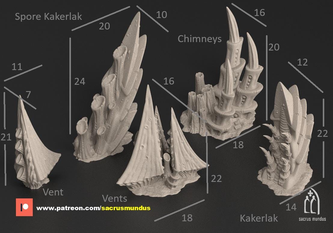 Scatter Terrain | Tulipa, The Infested World. 3d Printing Designs Bundle. Alien Bio Swarm, Hive, Scifi Ruins. Terrain Scenery for Wargames