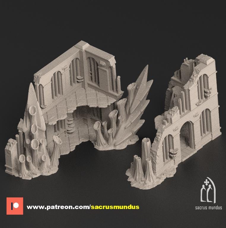 2 Story Ruins | Tulipa, The Infested World. 3d Printing Designs Bundle. Alien Bio Swarm, Hive, Scifi Ruins. Terrain and Scenery for Wargames