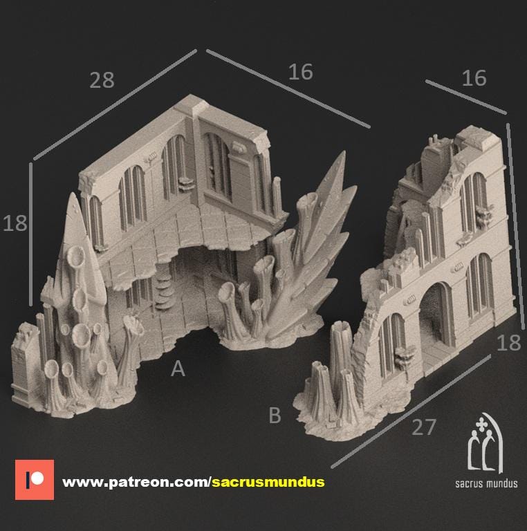 2 Story Ruins | Tulipa, The Infested World. 3d Printing Designs Bundle. Alien Bio Swarm, Hive, Scifi Ruins. Terrain and Scenery for Wargames