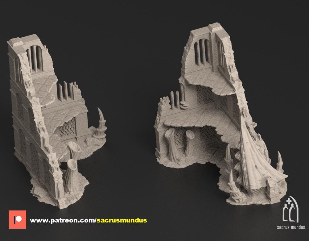 3 Story Ruins | Tulipa, The Infested World. 3d Printing Designs Bundle. Alien Bio Swarm, Hive, Scifi Ruins. Terrain and Scenery for Wargames