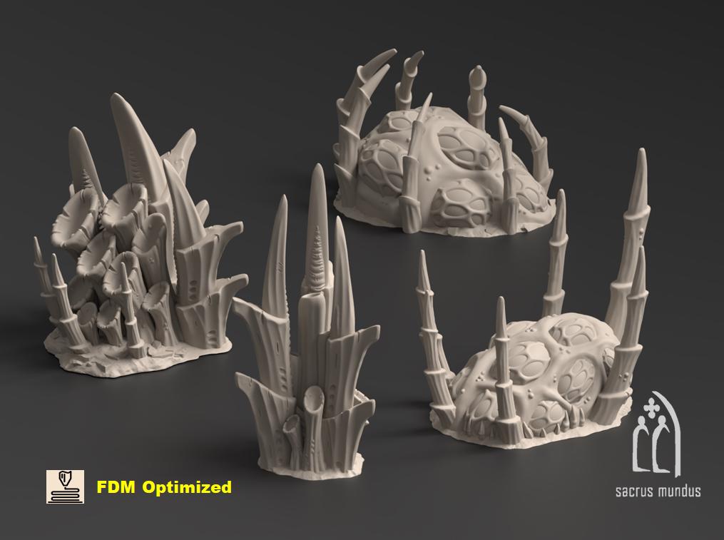 Tulipa, Evolved Infestation. 3d Printing Designs Bundle. Alien Bio Swarm, Hive, Scifi Ruins. Terrain and Scenery for Wargames