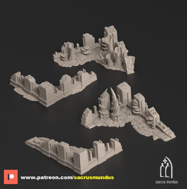 Ground Ruins | Tulipa, The Infested World. 3d Printing Designs Bundle. Alien Bio Swarm, Hive, Scifi Ruins. Terrain and Scenery for Wargames