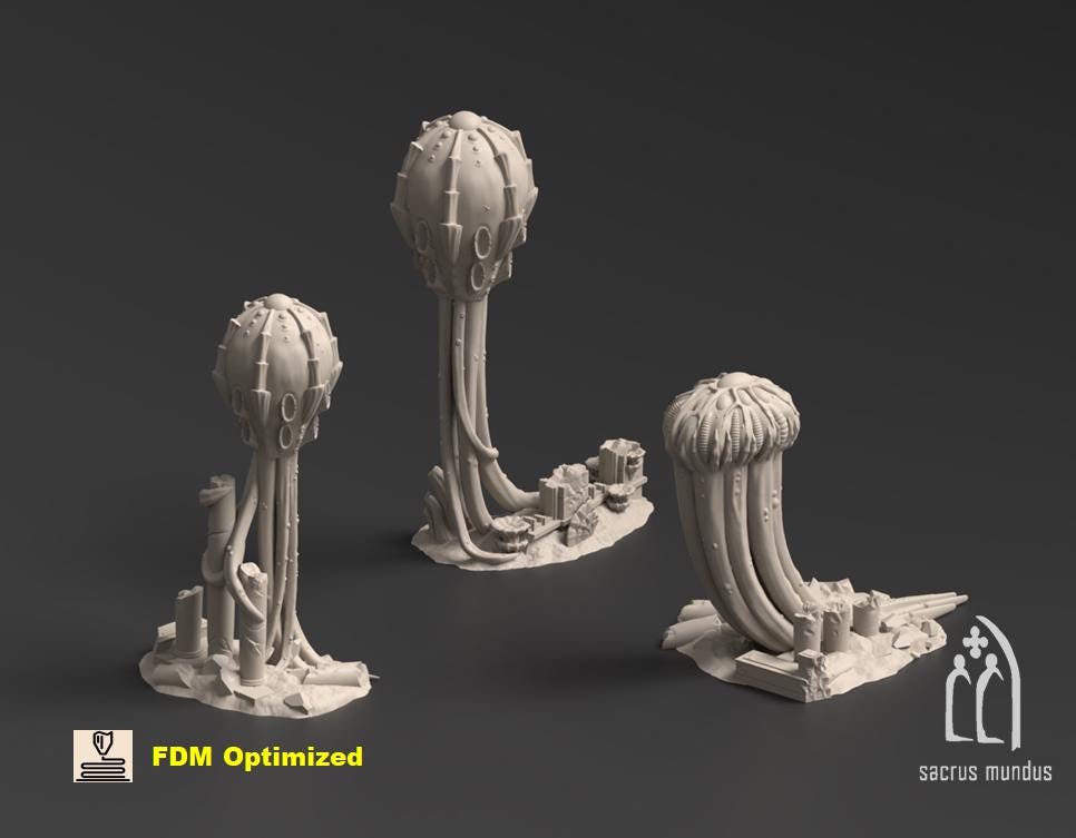 Tulipa, Evolved Infestation. 3d Printing Designs Bundle. Alien Bio Swarm, Hive, Scifi Ruins. Terrain and Scenery for Wargames