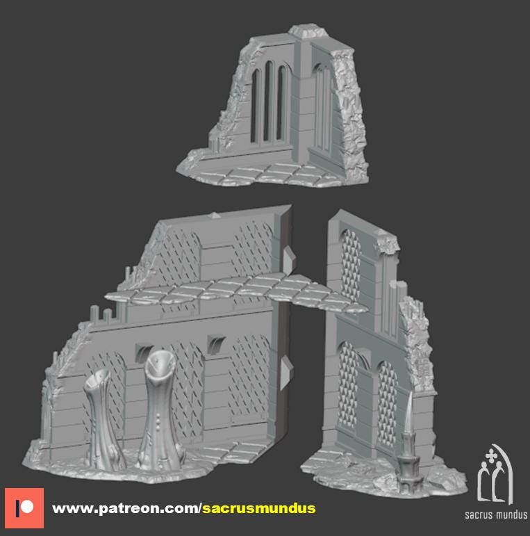 3 Story Ruins | Tulipa, The Infested World. 3d Printing Designs Bundle. Alien Bio Swarm, Hive, Scifi Ruins. Terrain and Scenery for Wargames